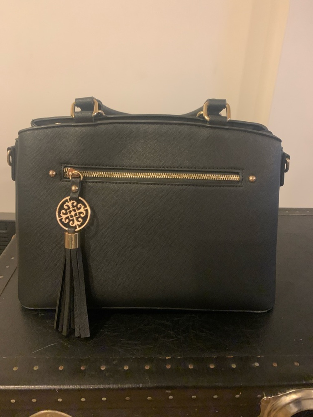 Classic Black Women's Satchel with Gold Accent and Tassel